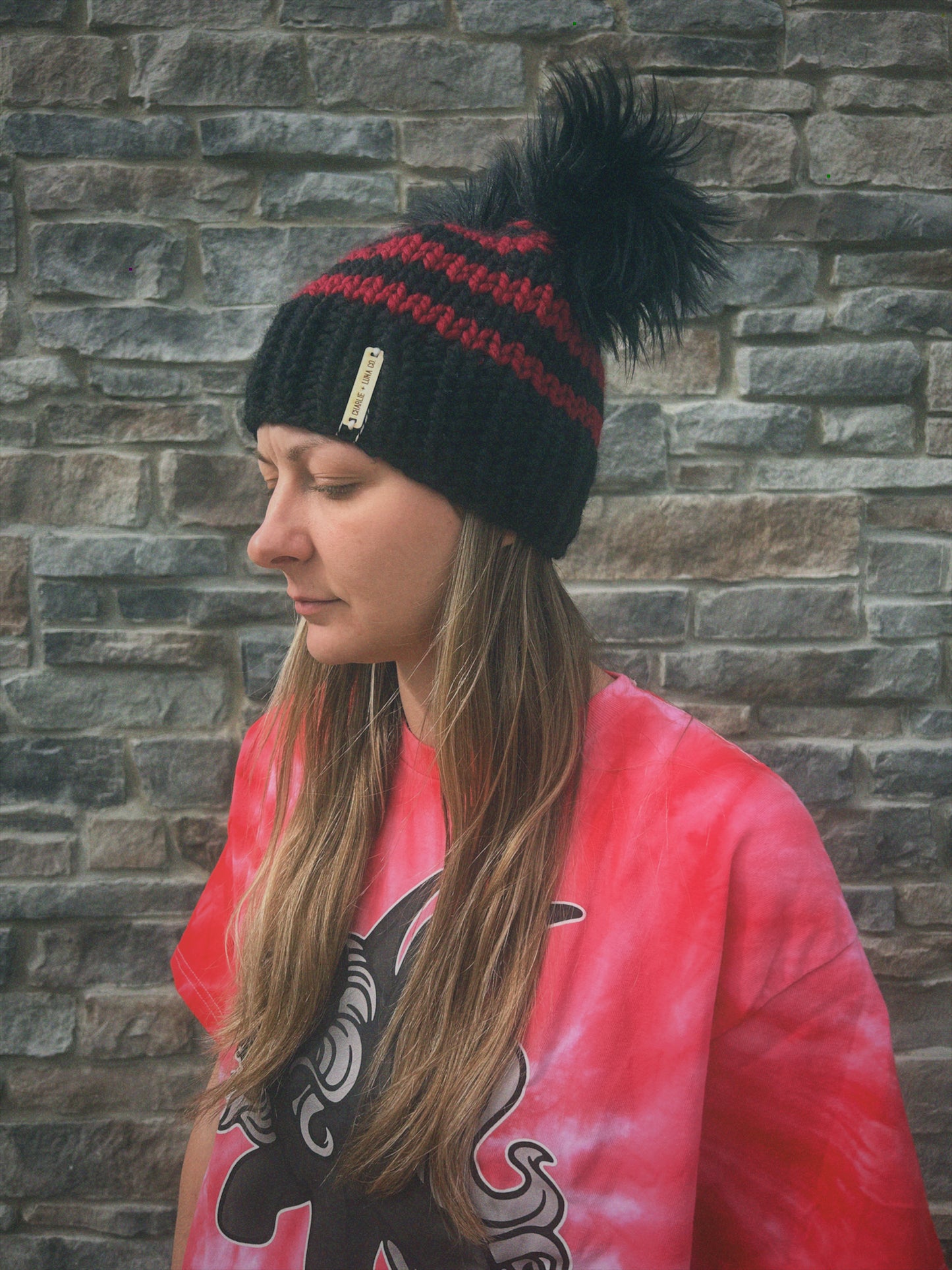 Black and Red double pom Beanie- Charlie & Luna Co (Copy)