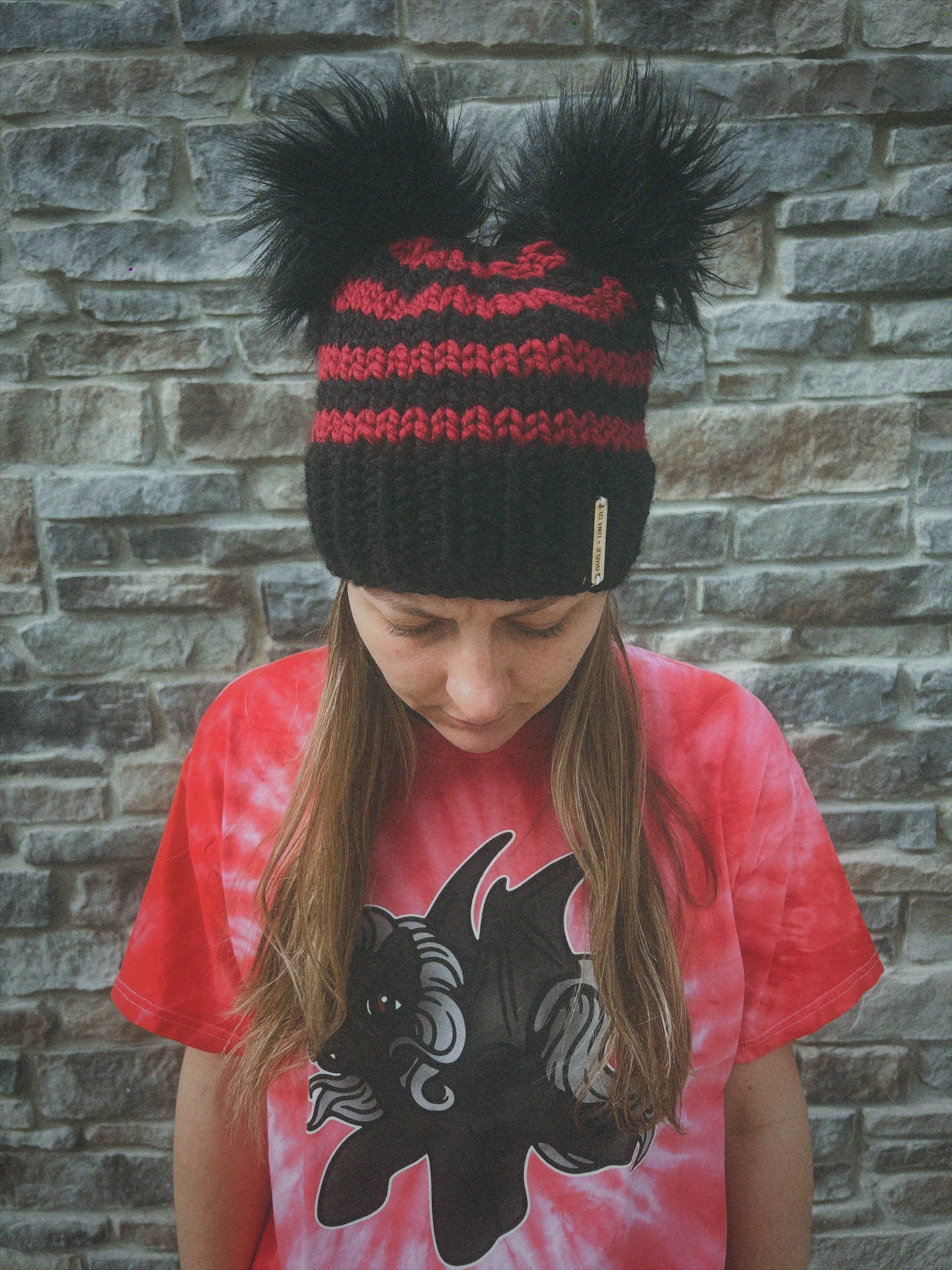 Black and Red double pom Beanie- Charlie & Luna Co (Copy)