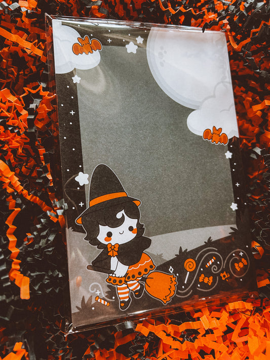 Vintage Halloween Witch notepad - bright bat design